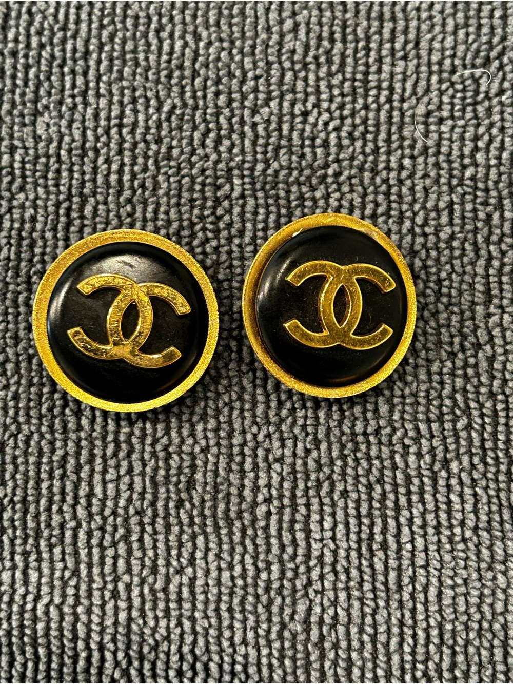 CHANEL Black and Gold CC Button Hair Clips